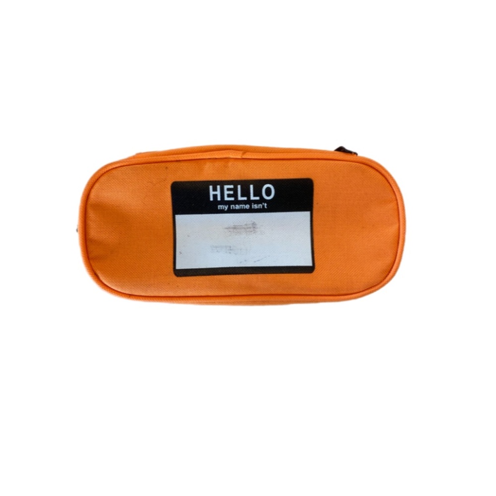 Orange Pencil Case with Hello Label